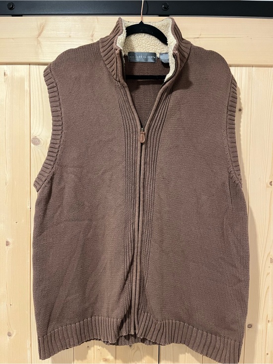 Oscar de la Renta Other - Oscar de la Renta Brown Zip-Up Knit Vest with Sherpa Trim XL